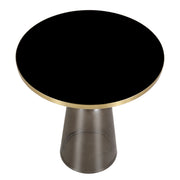 Tully 19-Inch Round Glass/Stone Side Table with Iron Rim Frame and Glass Base - Elax Furniture