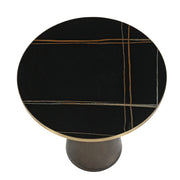 Tully 19-Inch Round Glass/Stone Side Table with Iron Rim Frame and Glass Base - Elax Furniture