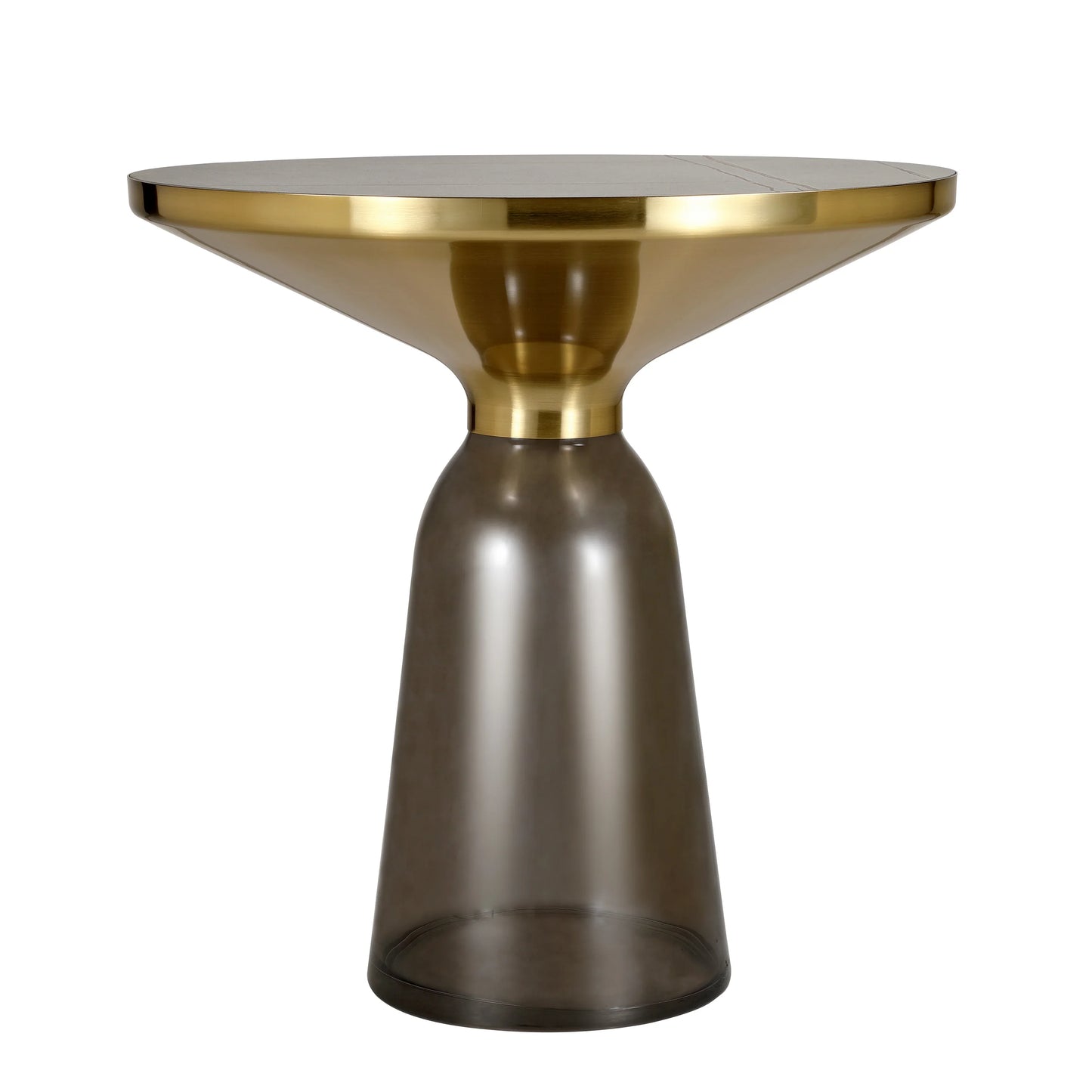 Tully 19-Inch Round Glass/Stone Side Table with Iron Rim Frame and Glass Base - Elax Furniture