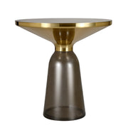 Tully 19-Inch Round Glass/Stone Side Table with Iron Rim Frame and Glass Base - Elax Furniture