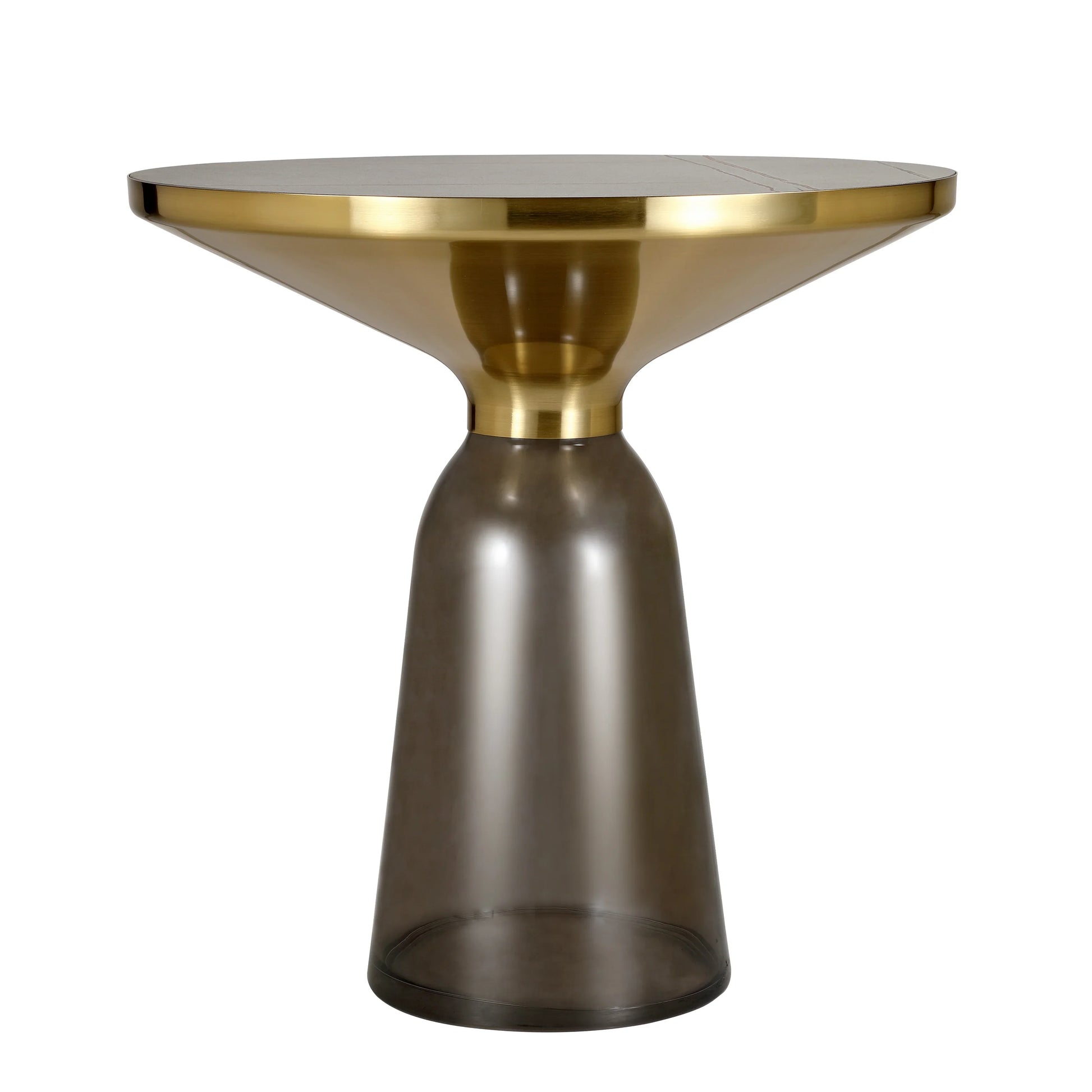 Tully 19-Inch Round Glass/Stone Side Table with Iron Rim Frame and Glass Base - Elax Furniture