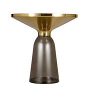 Tully 19-Inch Round Glass/Stone Side Table with Iron Rim Frame and Glass Base - Elax Furniture