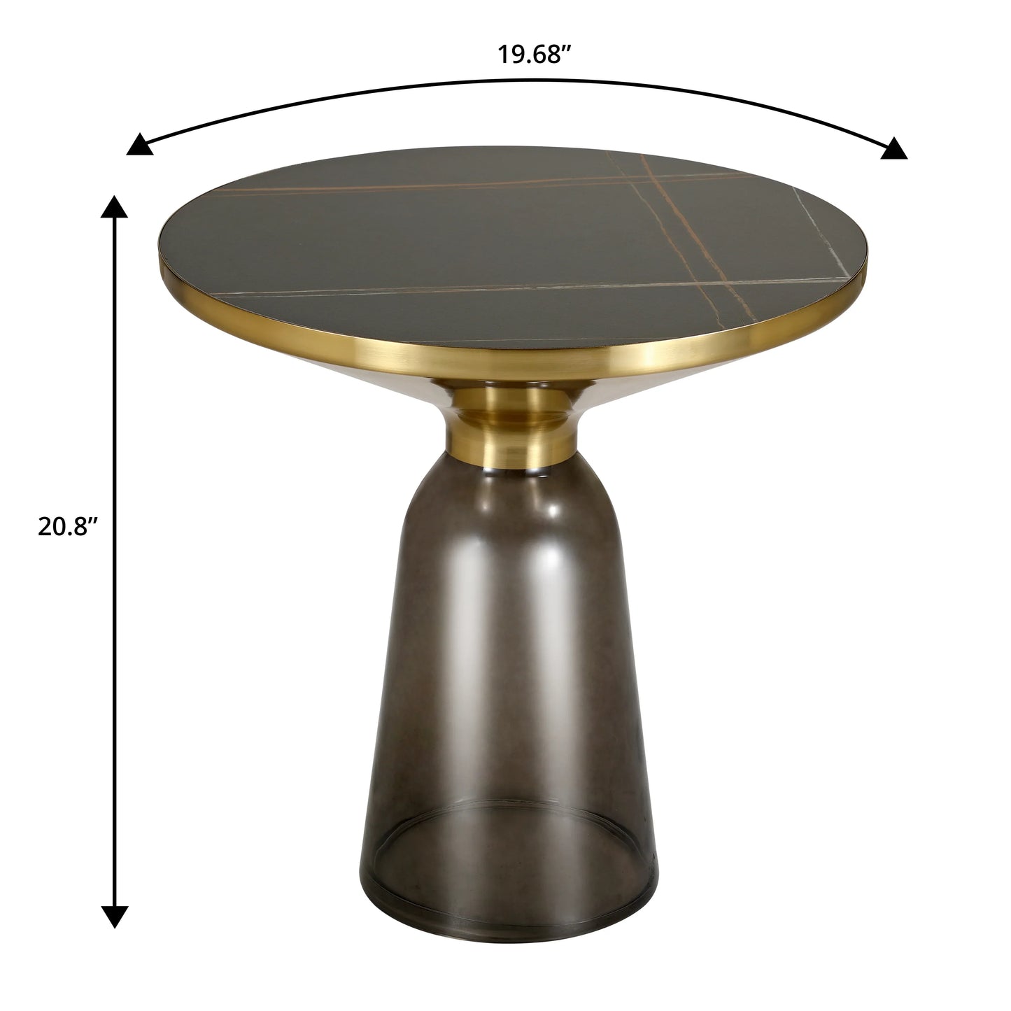 Tully 19-Inch Round Glass/Stone Side Table with Iron Rim Frame and Glass Base - Elax Furniture