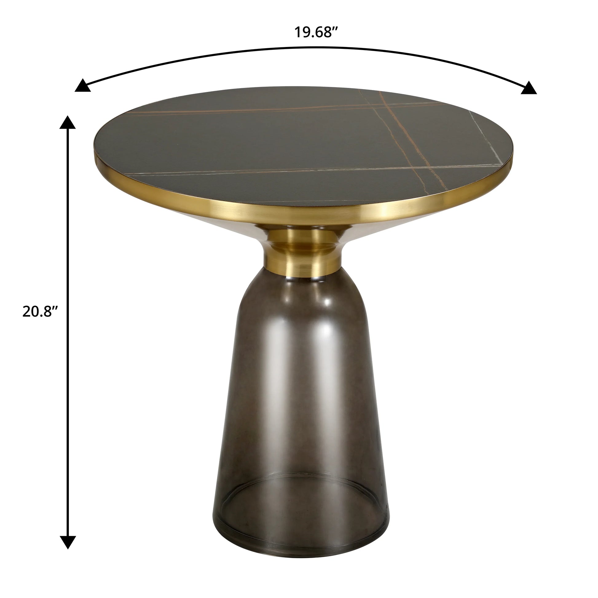 Tully 19-Inch Round Glass/Stone Side Table with Iron Rim Frame and Glass Base - Elax Furniture