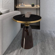 Tully 19-Inch Round Glass/Stone Side Table with Iron Rim Frame and Glass Base - Elax Furniture