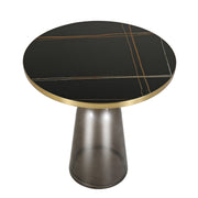 Tully 19-Inch Round Glass/Stone Side Table with Iron Rim Frame and Glass Base - Elax Furniture