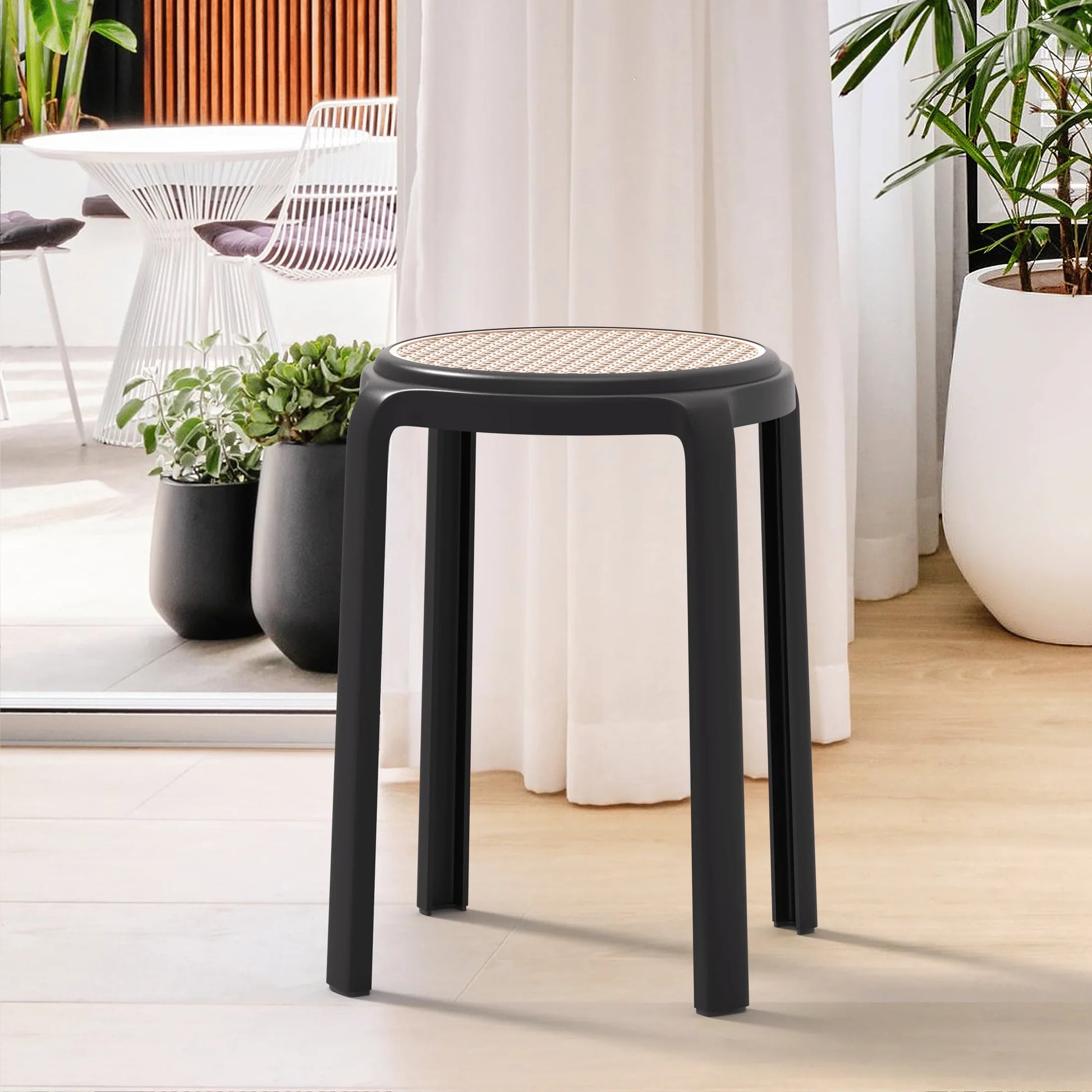 Tresse Mid-Century Modern Stackable Round Plastic Dining Stool for Kitchen and Dining Room - Elax Furniture