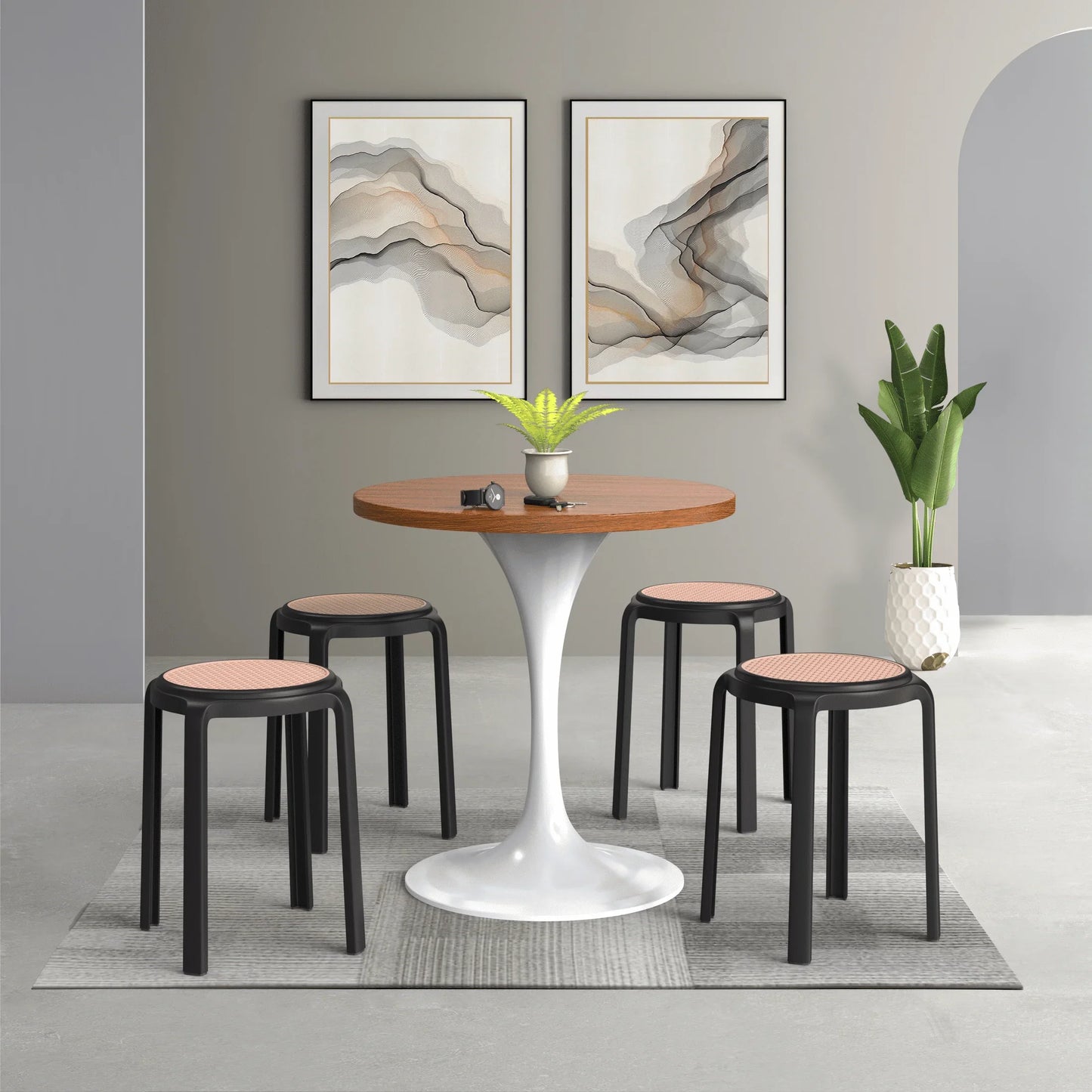 Tresse Mid-Century Modern Stackable Round Plastic Dining Stool for Kitchen and Dining Room - Elax Furniture