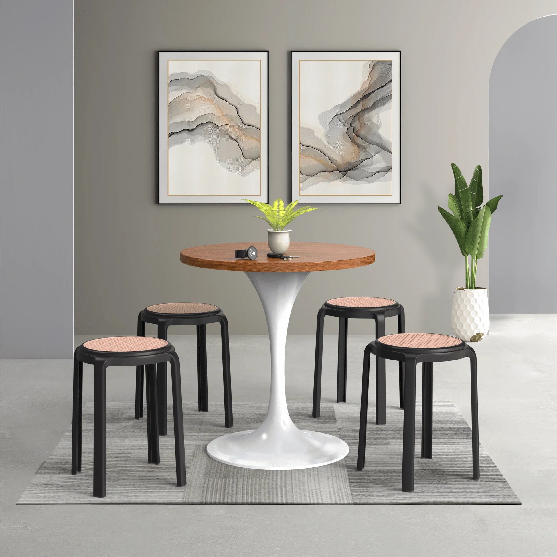 Tresse Mid-Century Modern Stackable Round Plastic Dining Stool for Kitchen and Dining Room - Elax Furniture