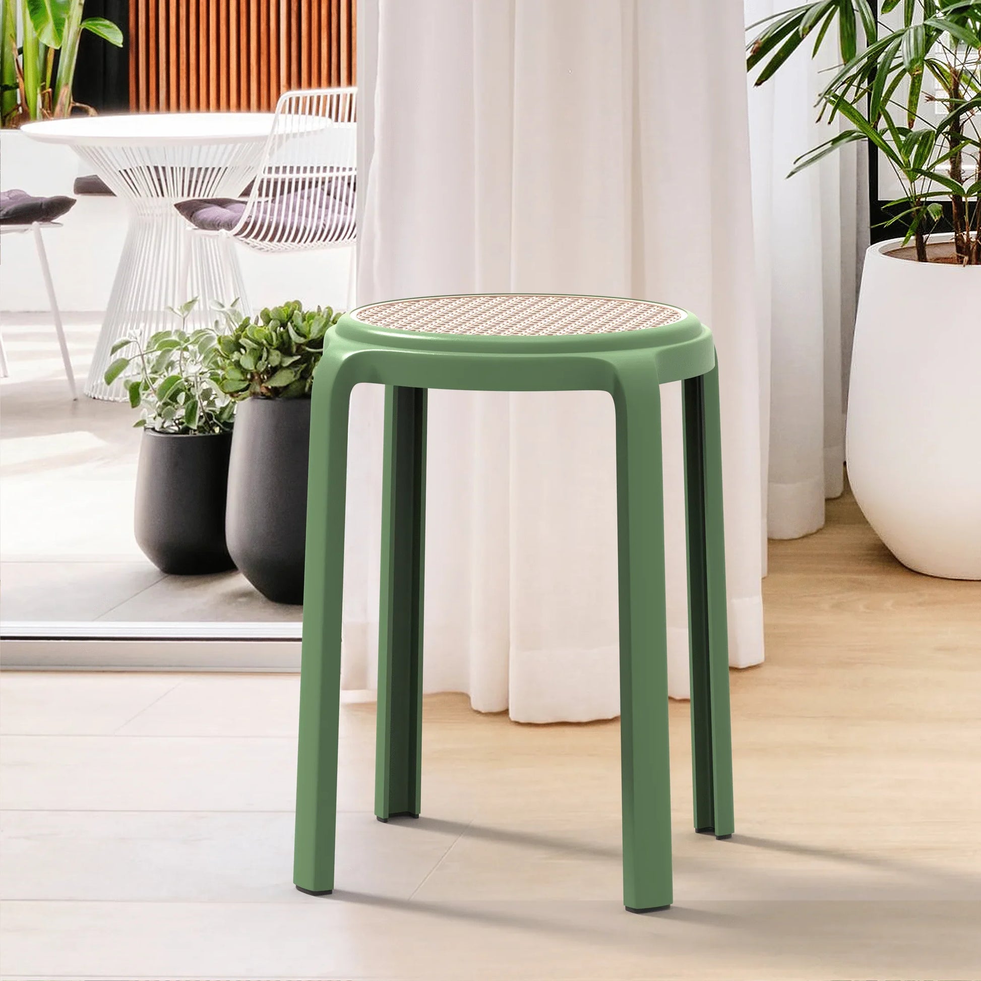 Tresse Mid-Century Modern Stackable Round Plastic Dining Stool for Kitchen and Dining Room - Elax Furniture