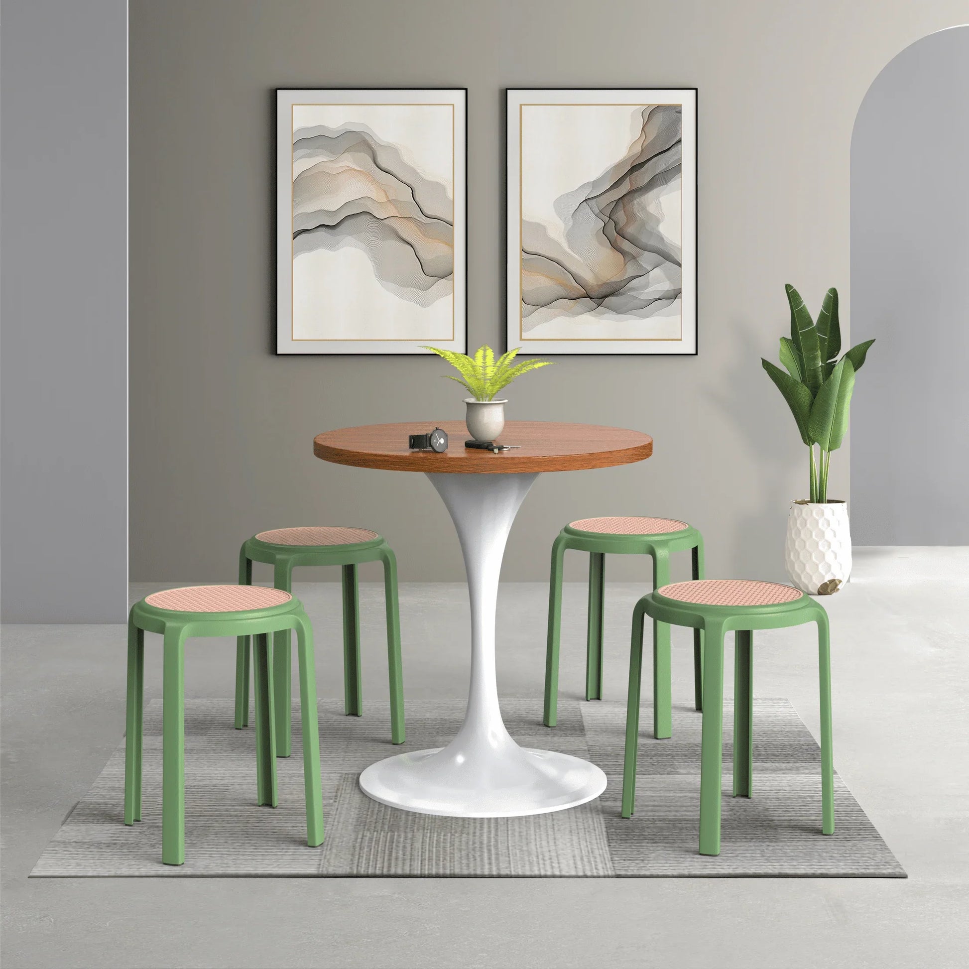 Tresse Mid-Century Modern Stackable Round Plastic Dining Stool for Kitchen and Dining Room - Elax Furniture