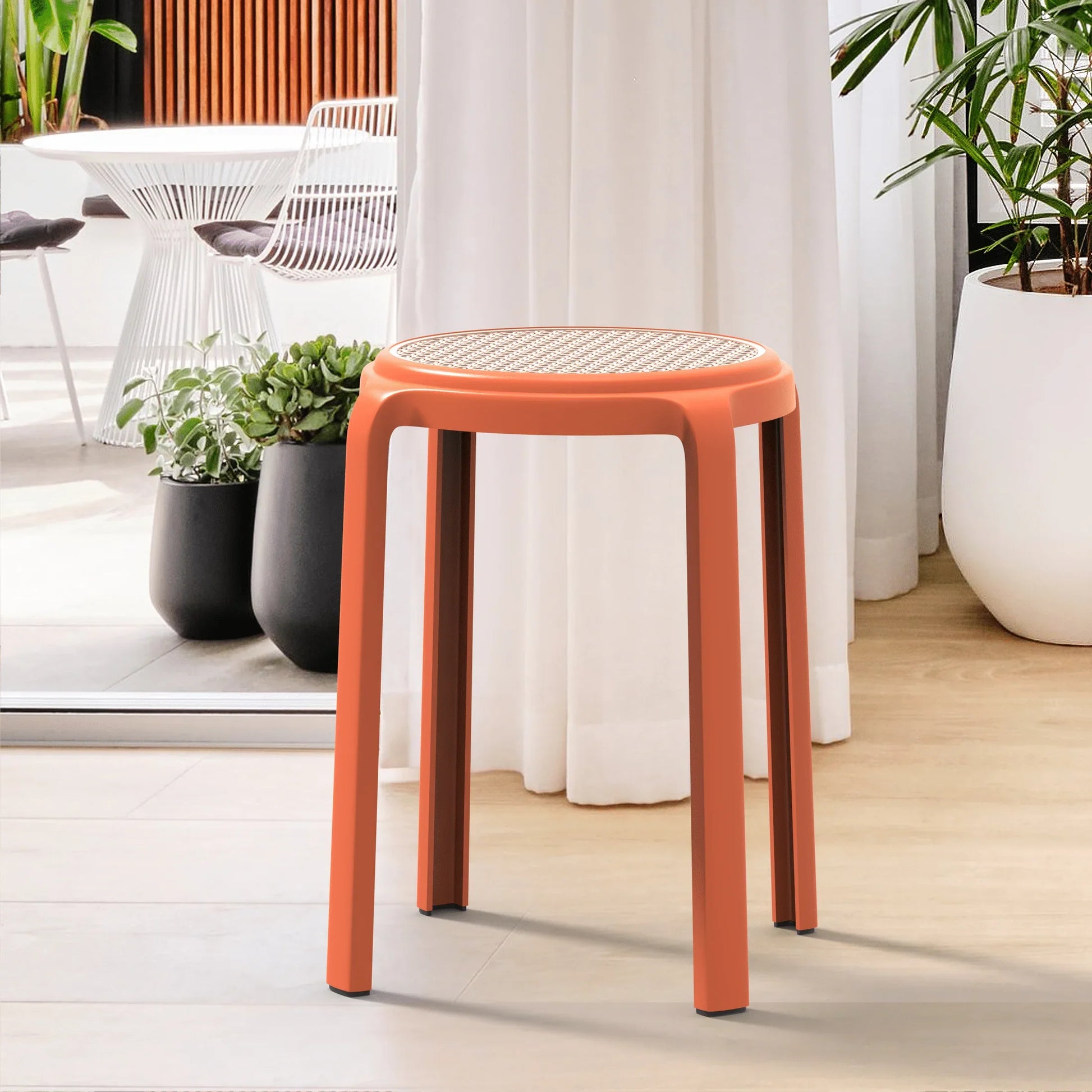 Tresse Mid-Century Modern Stackable Round Plastic Dining Stool for Kitchen and Dining Room - Elax Furniture