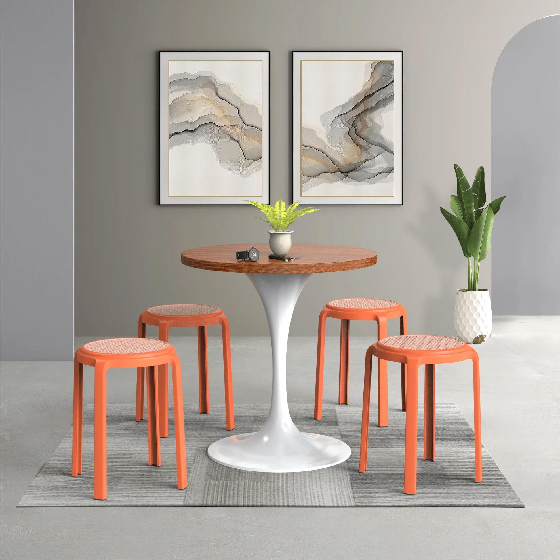 Tresse Mid-Century Modern Stackable Round Plastic Dining Stool for Kitchen and Dining Room - Elax Furniture