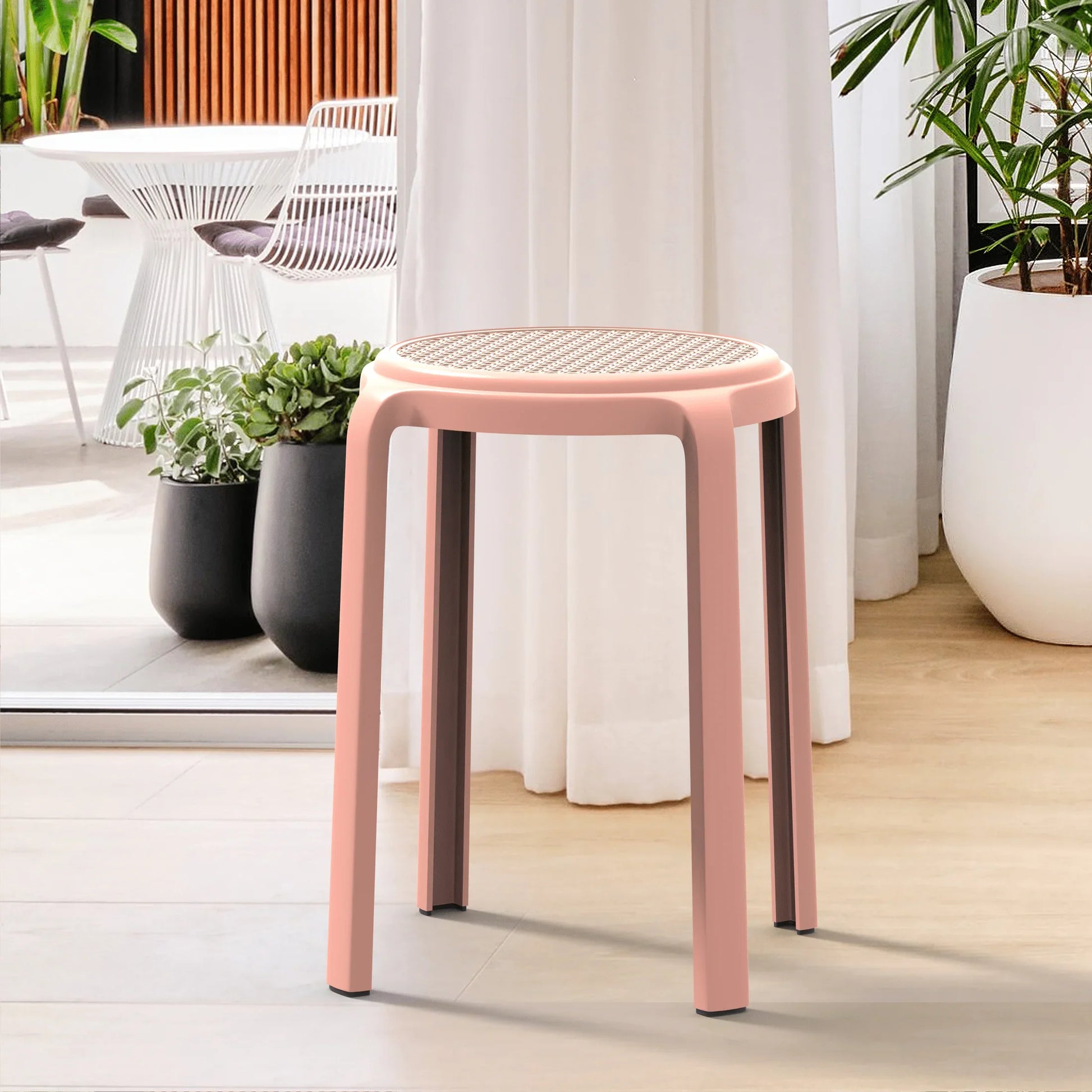 Tresse Mid-Century Modern Stackable Round Plastic Dining Stool for Kitchen and Dining Room - Elax Furniture