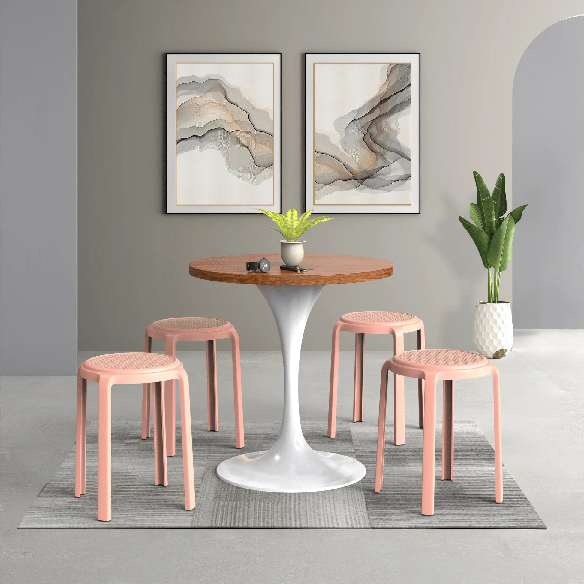 Tresse Mid-Century Modern Stackable Round Plastic Dining Stool for Kitchen and Dining Room - Elax Furniture