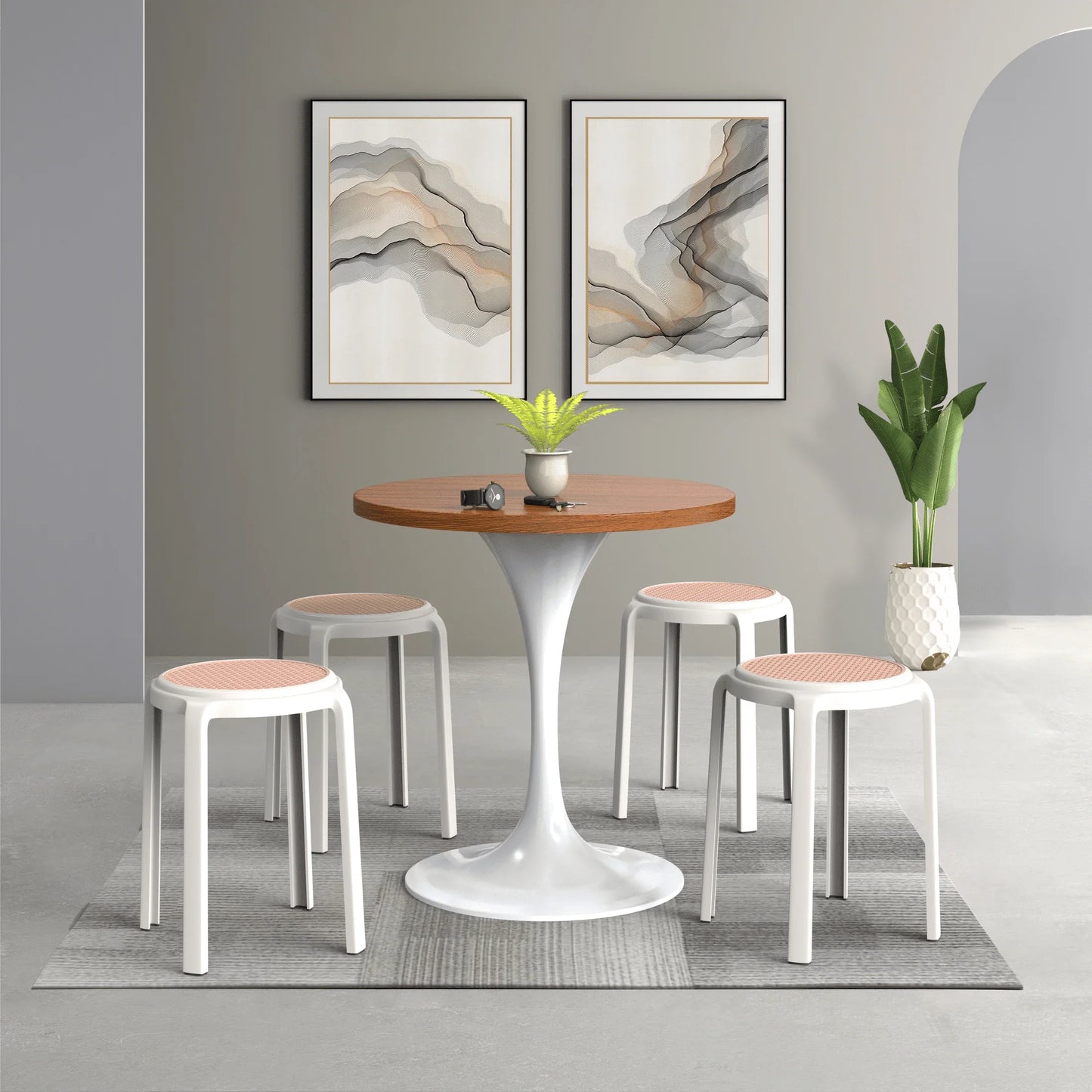 Tresse Mid-Century Modern Stackable Round Plastic Dining Stool for Kitchen and Dining Room - Elax Furniture