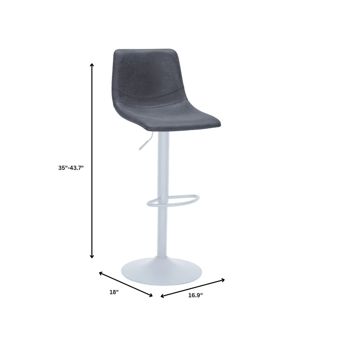 Tilbury Adjustable Height Bar Stool with Leather Upholstery in White Iron with Footrest - Elax Furniture