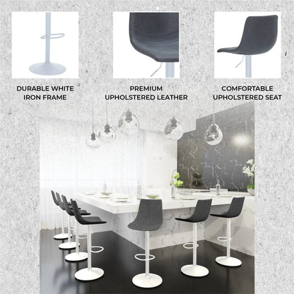 Tilbury Adjustable Height Bar Stool with Leather Upholstery in White Iron with Footrest - Elax Furniture