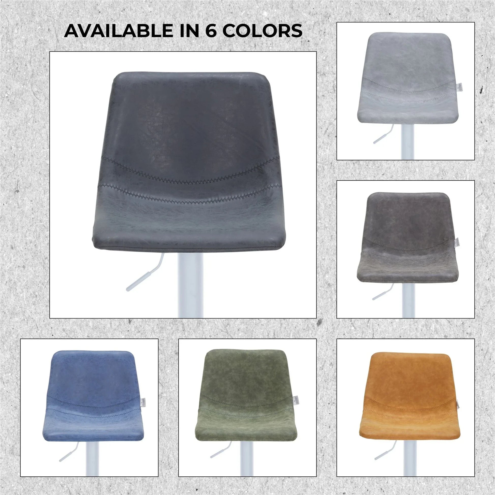 Tilbury Adjustable Height Bar Stool with Leather Upholstery in White Iron with Footrest - Elax Furniture