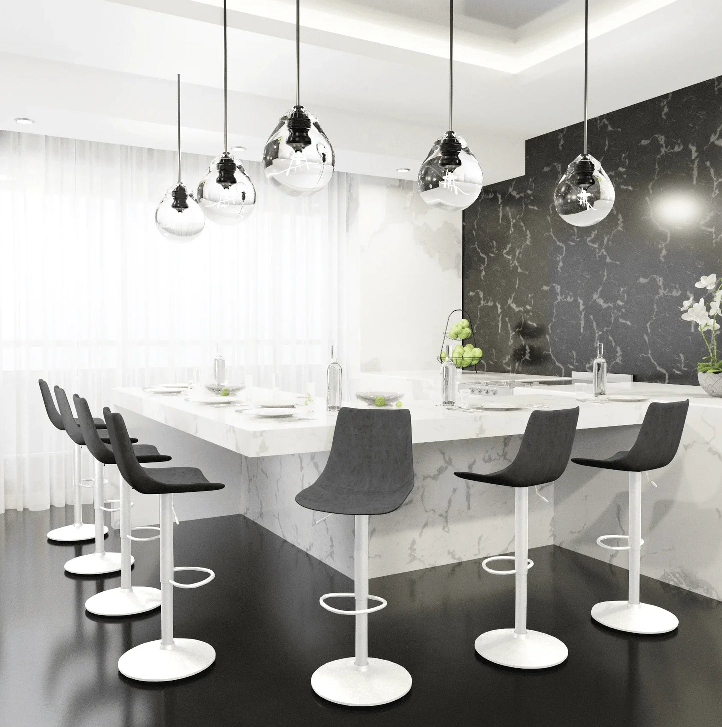 Tilbury Adjustable Height Bar Stool with Leather Upholstery in White Iron with Footrest - Elax Furniture