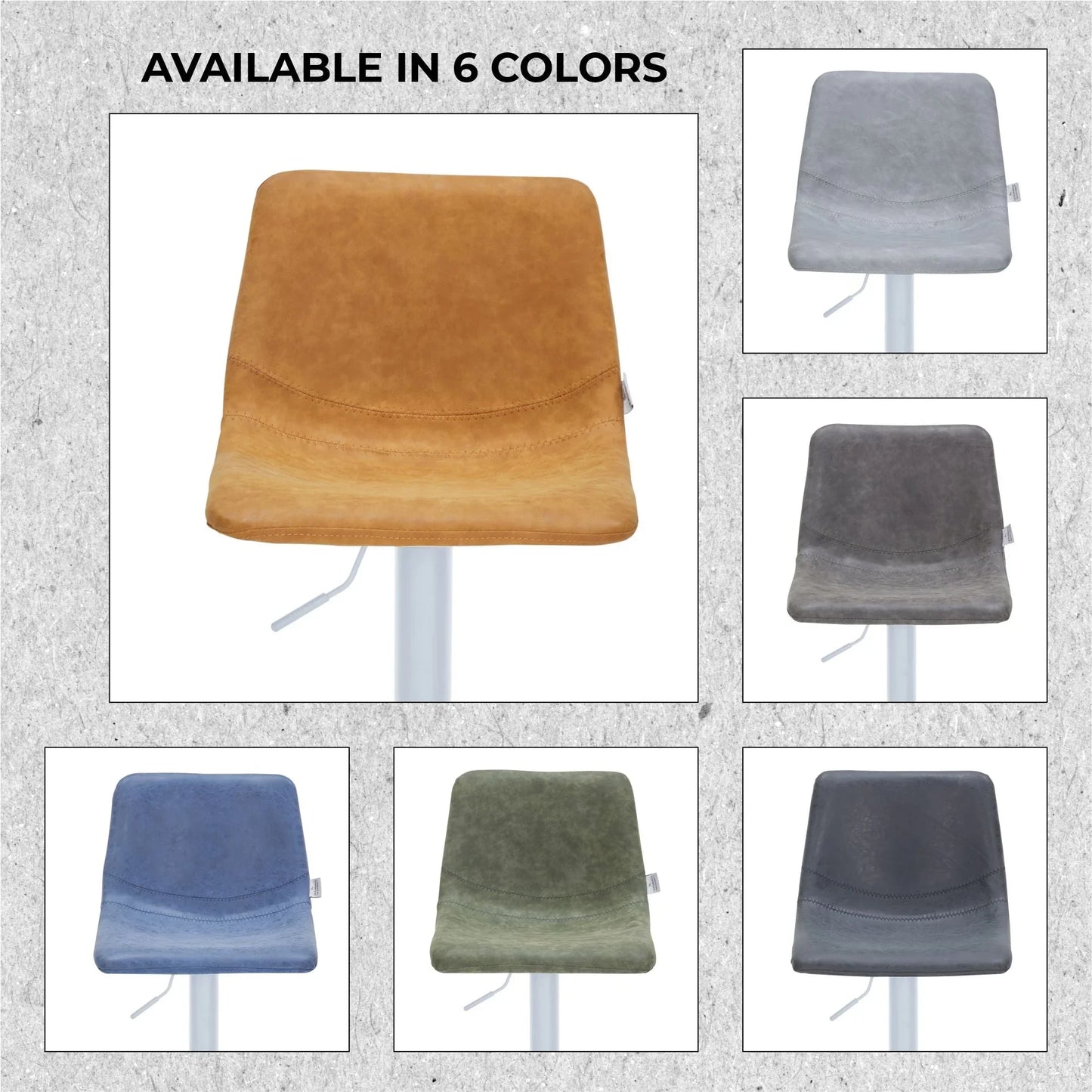 Tilbury Adjustable Height Bar Stool with Leather Upholstery in White Iron with Footrest - Elax Furniture