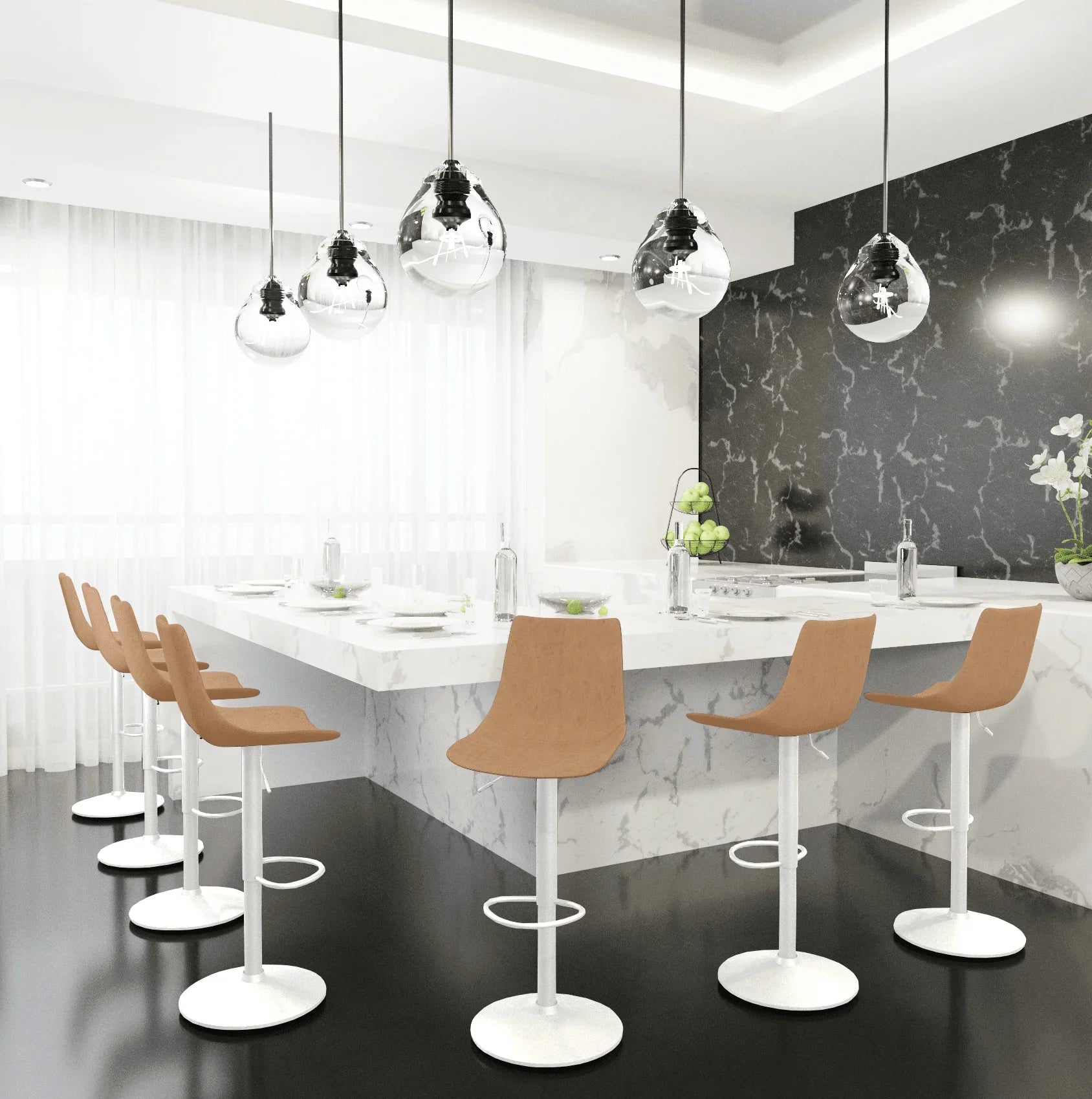 Tilbury Adjustable Height Bar Stool with Leather Upholstery in White Iron with Footrest - Elax Furniture