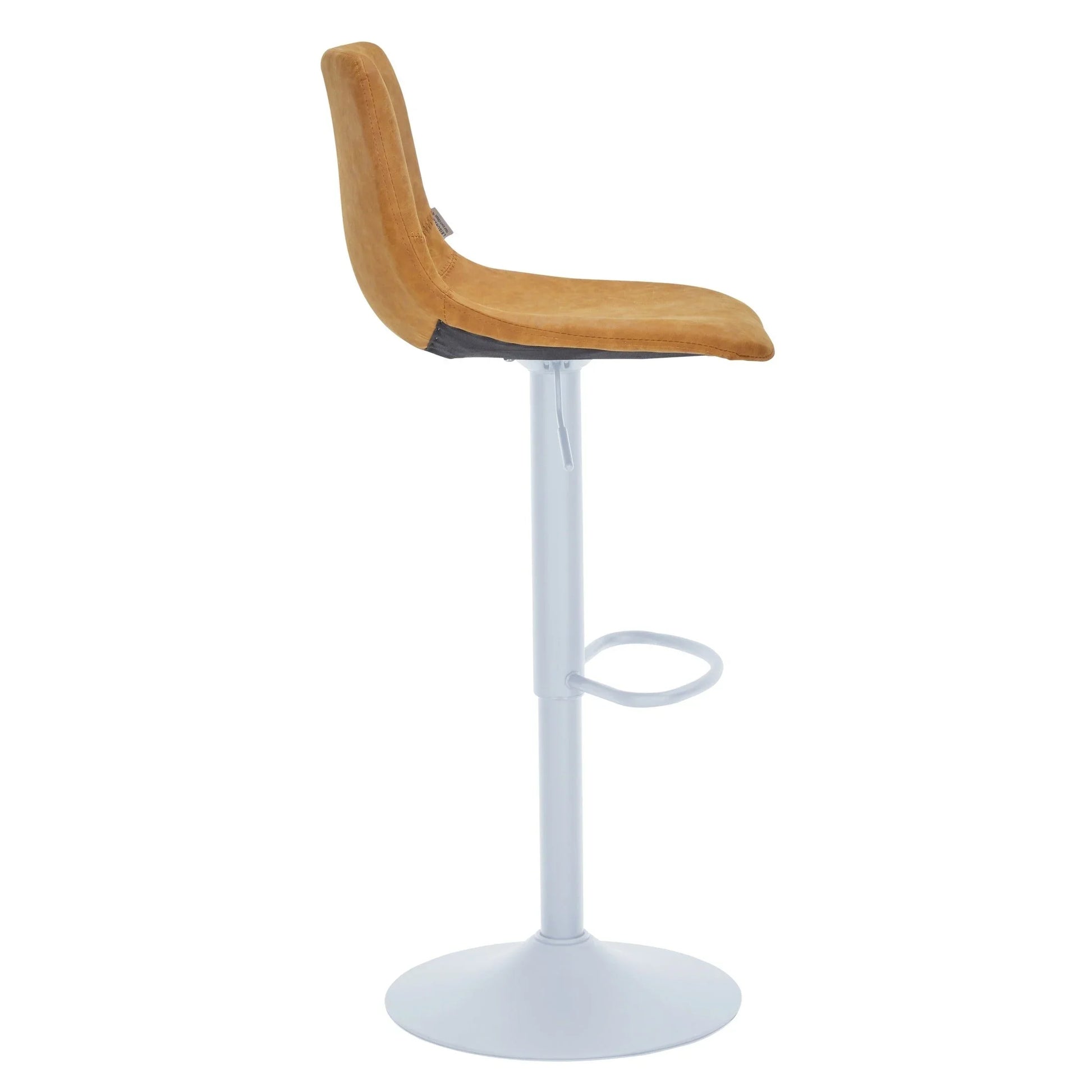 Tilbury Adjustable Height Bar Stool with Leather Upholstery in White Iron with Footrest - Elax Furniture
