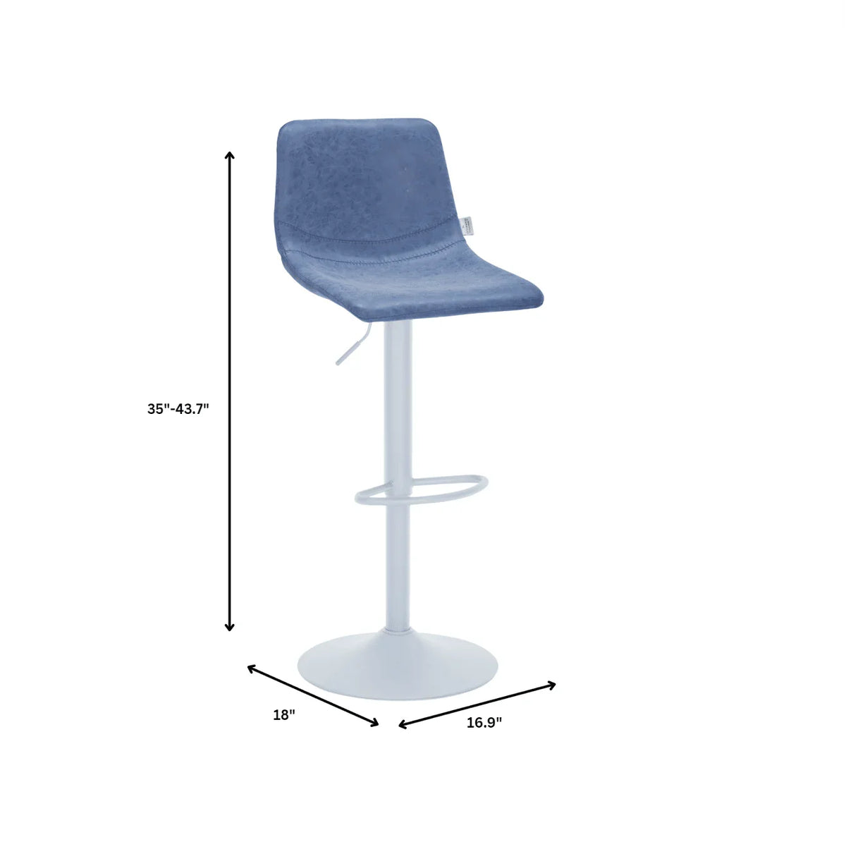 Tilbury Adjustable Height Bar Stool with Leather Upholstery in White Iron with Footrest - Elax Furniture