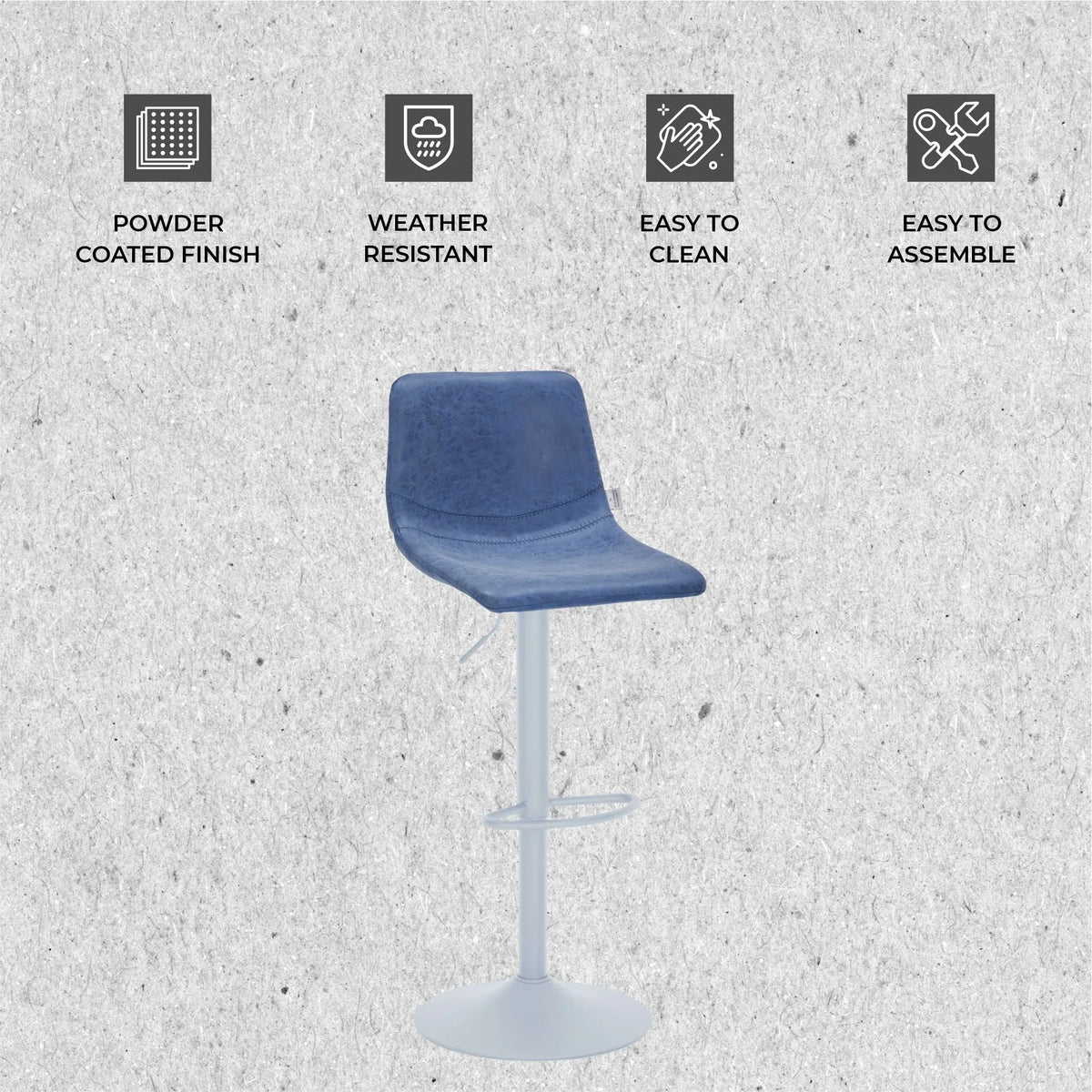 Tilbury Adjustable Height Bar Stool with Leather Upholstery in White Iron with Footrest - Elax Furniture