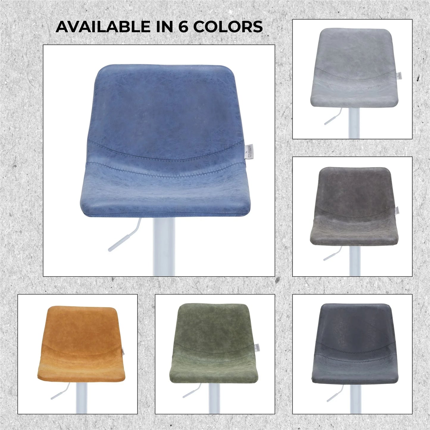 Tilbury Adjustable Height Bar Stool with Leather Upholstery in White Iron with Footrest - Elax Furniture