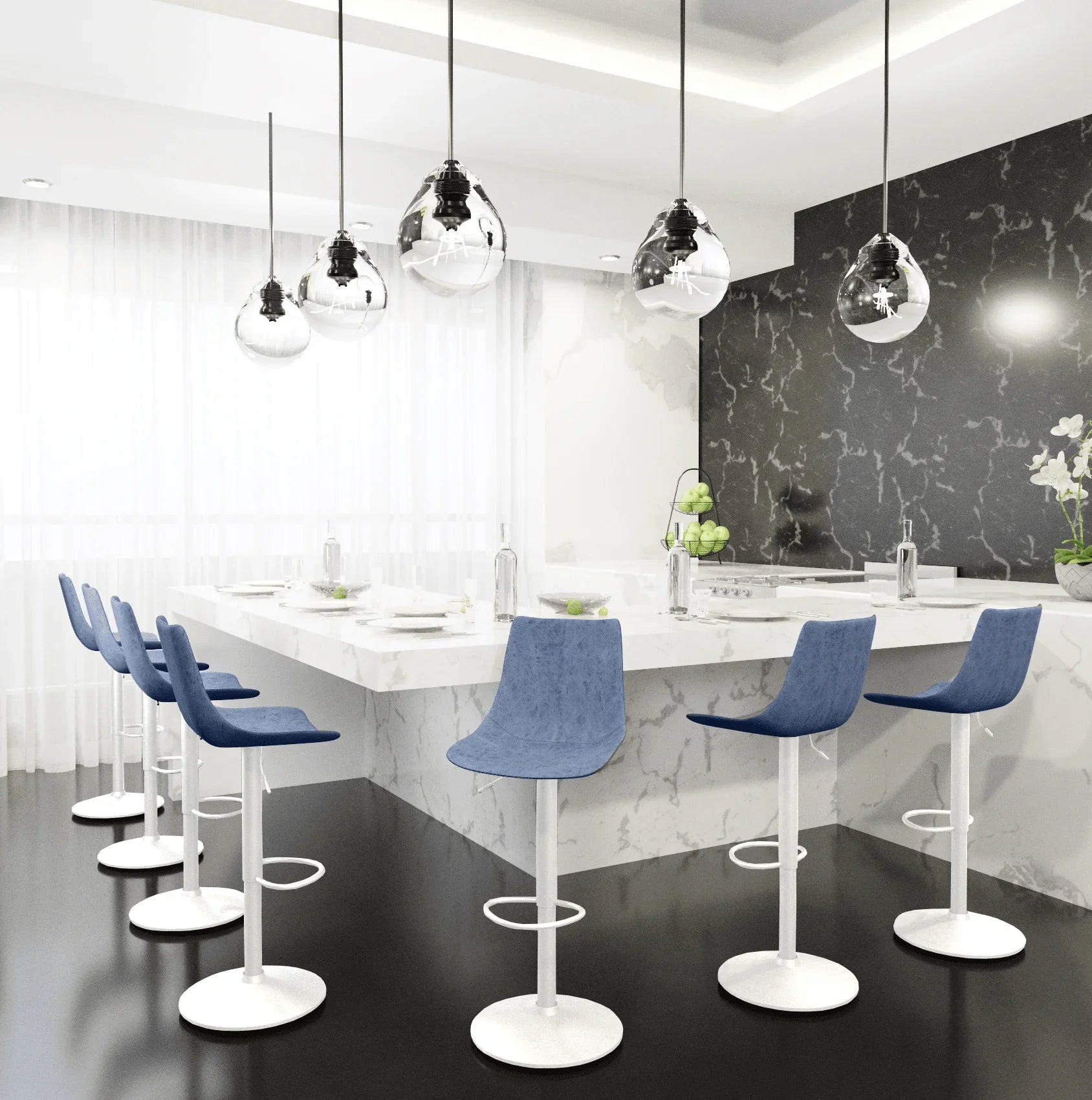 Tilbury Adjustable Height Bar Stool with Leather Upholstery in White Iron with Footrest - Elax Furniture