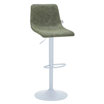 Tilbury Adjustable Height Bar Stool with Leather Upholstery in White Iron with Footrest - Elax Furniture