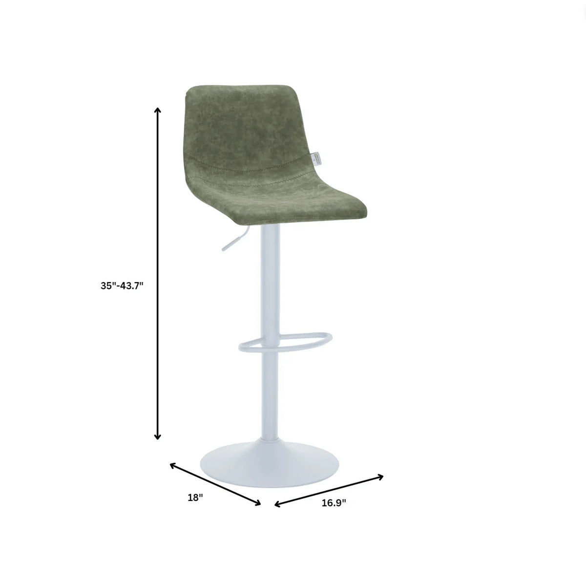 Tilbury Adjustable Height Bar Stool with Leather Upholstery in White Iron with Footrest - Elax Furniture