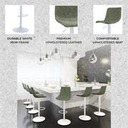 Tilbury Adjustable Height Bar Stool with Leather Upholstery in White Iron with Footrest - Elax Furniture