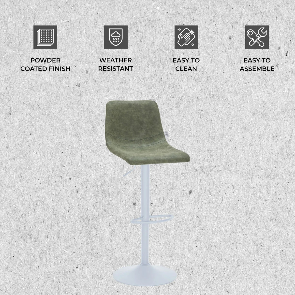 Tilbury Adjustable Height Bar Stool with Leather Upholstery in White Iron with Footrest - Elax Furniture
