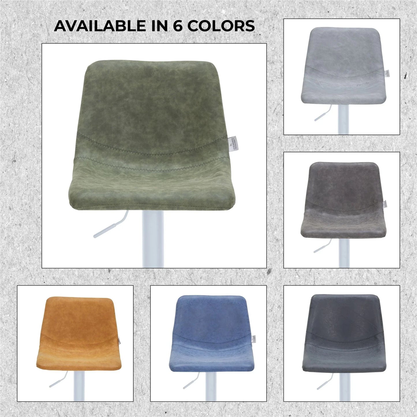 Tilbury Adjustable Height Bar Stool with Leather Upholstery in White Iron with Footrest - Elax Furniture