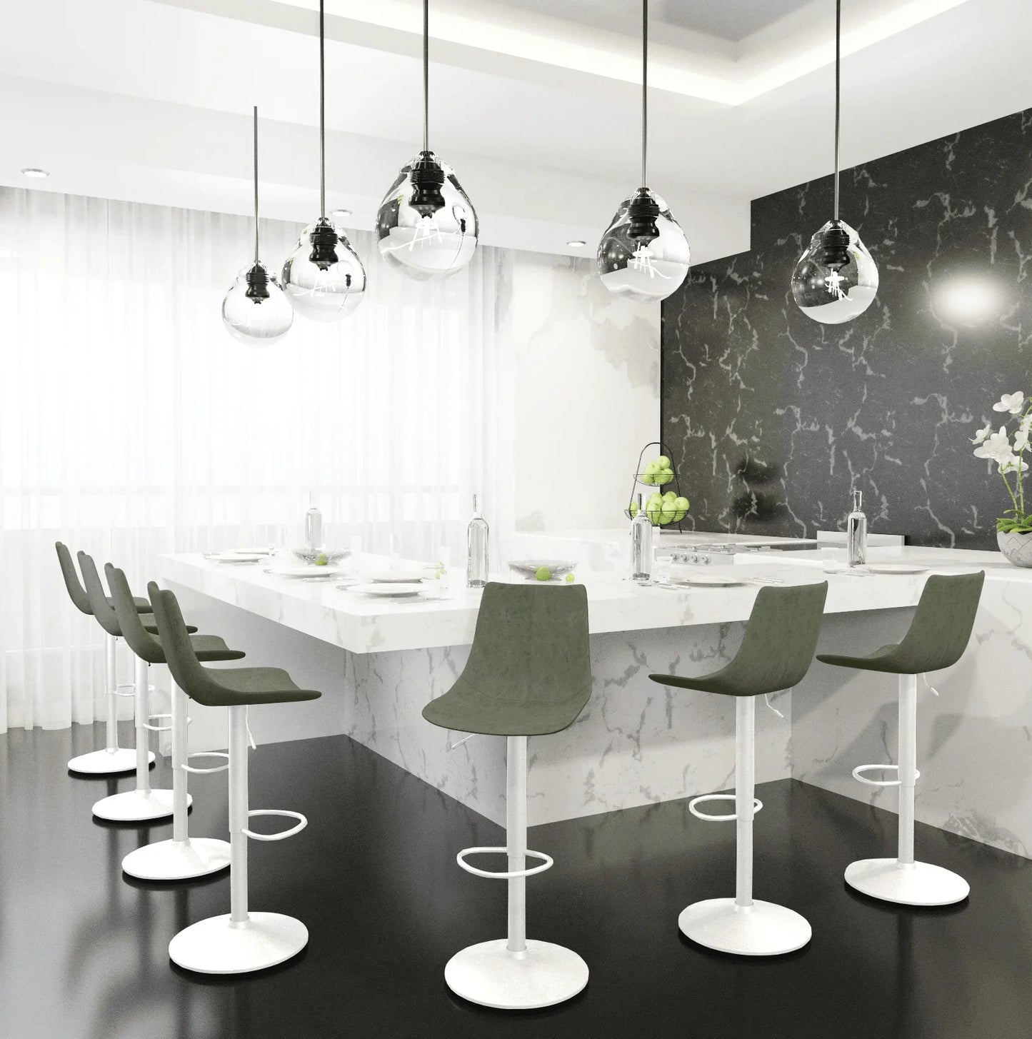 Tilbury Adjustable Height Bar Stool with Leather Upholstery in White Iron with Footrest - Elax Furniture