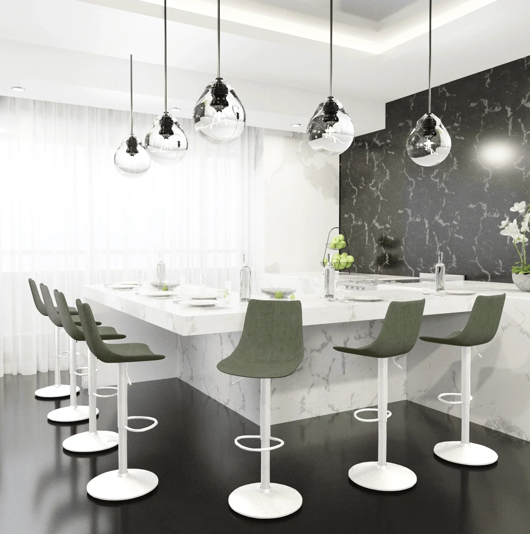 Tilbury Adjustable Height Bar Stool with Leather Upholstery in White Iron with Footrest - Elax Furniture