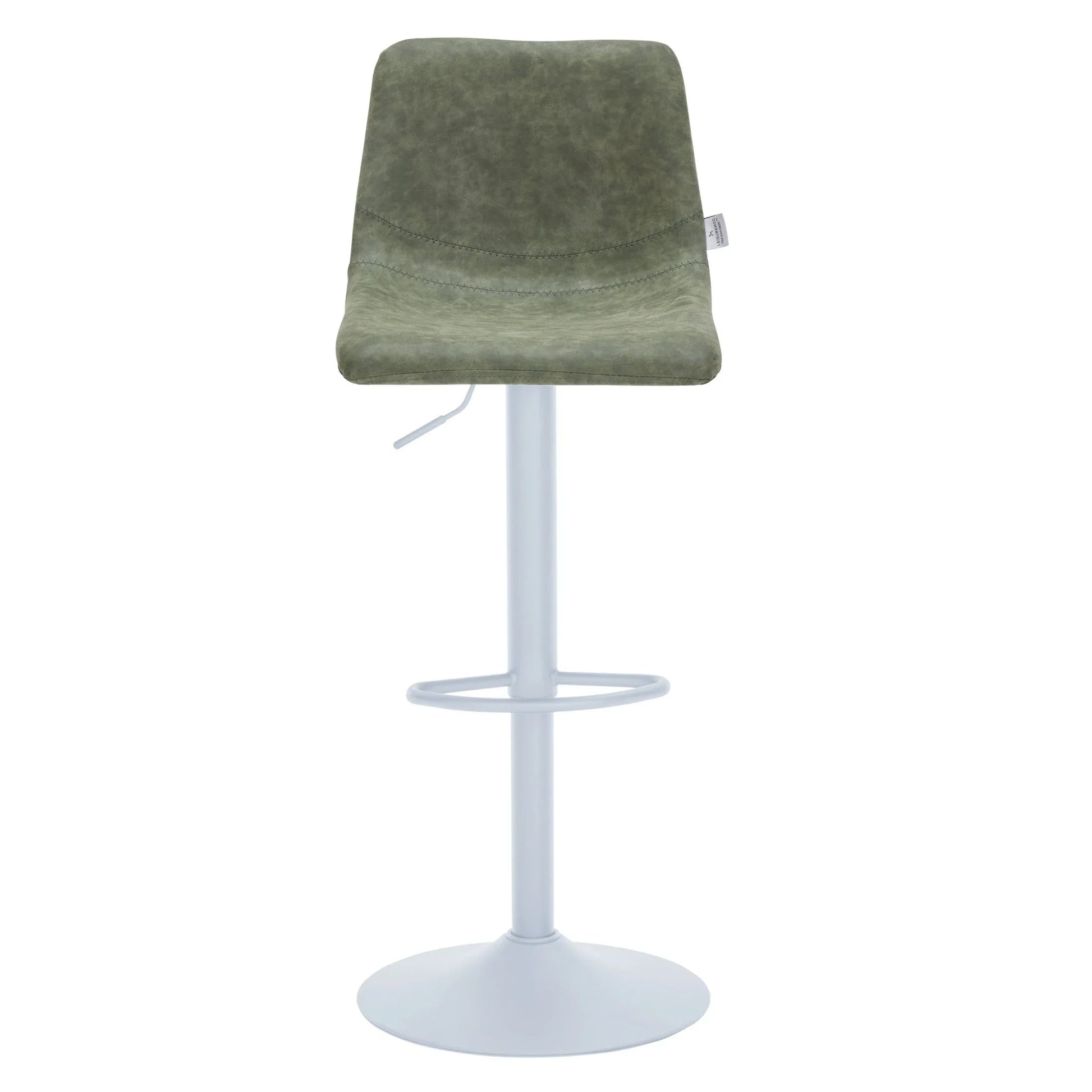 Tilbury Adjustable Height Bar Stool with Leather Upholstery in White Iron with Footrest - Elax Furniture