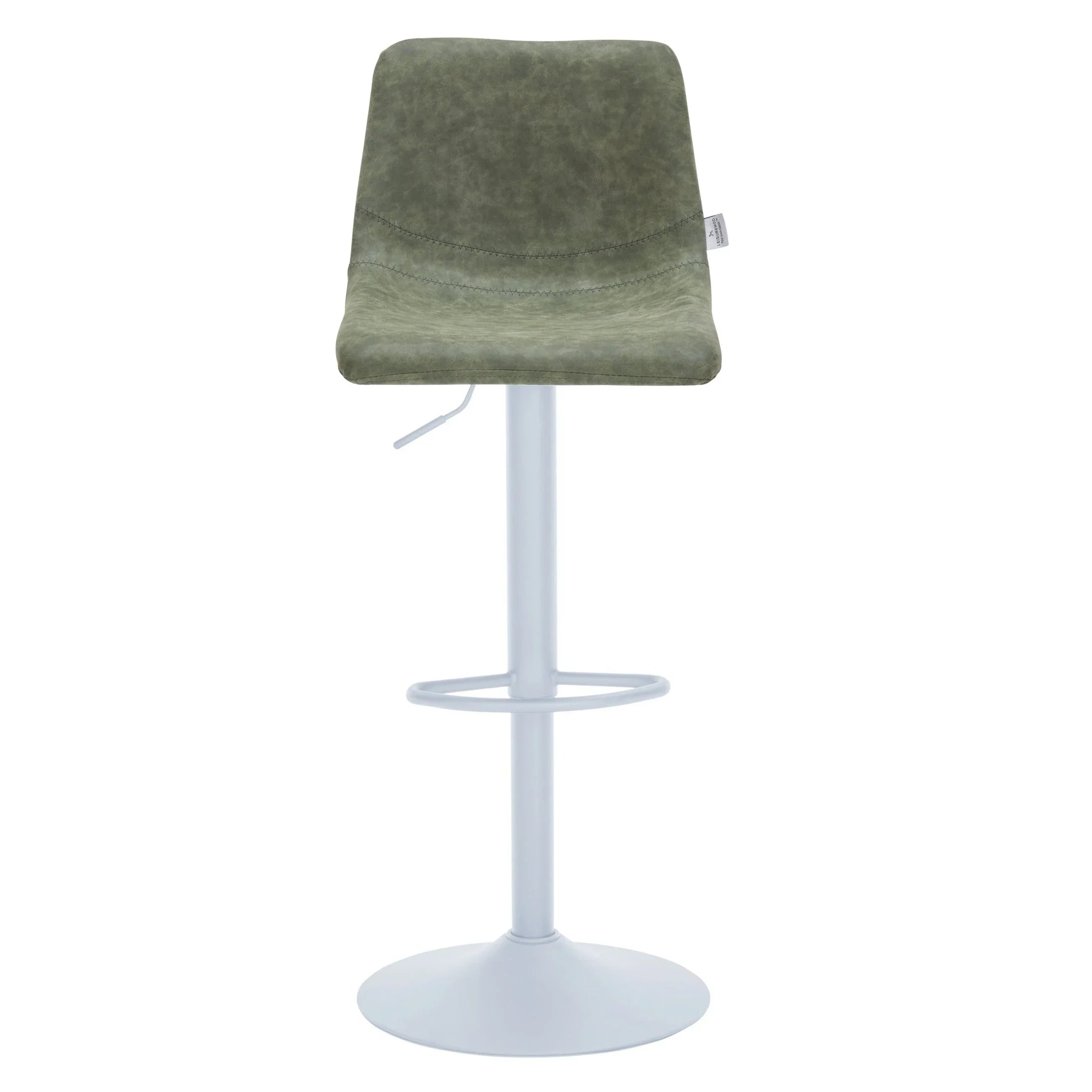 Tilbury Adjustable Height Bar Stool with Leather Upholstery in White Iron with Footrest - Elax Furniture