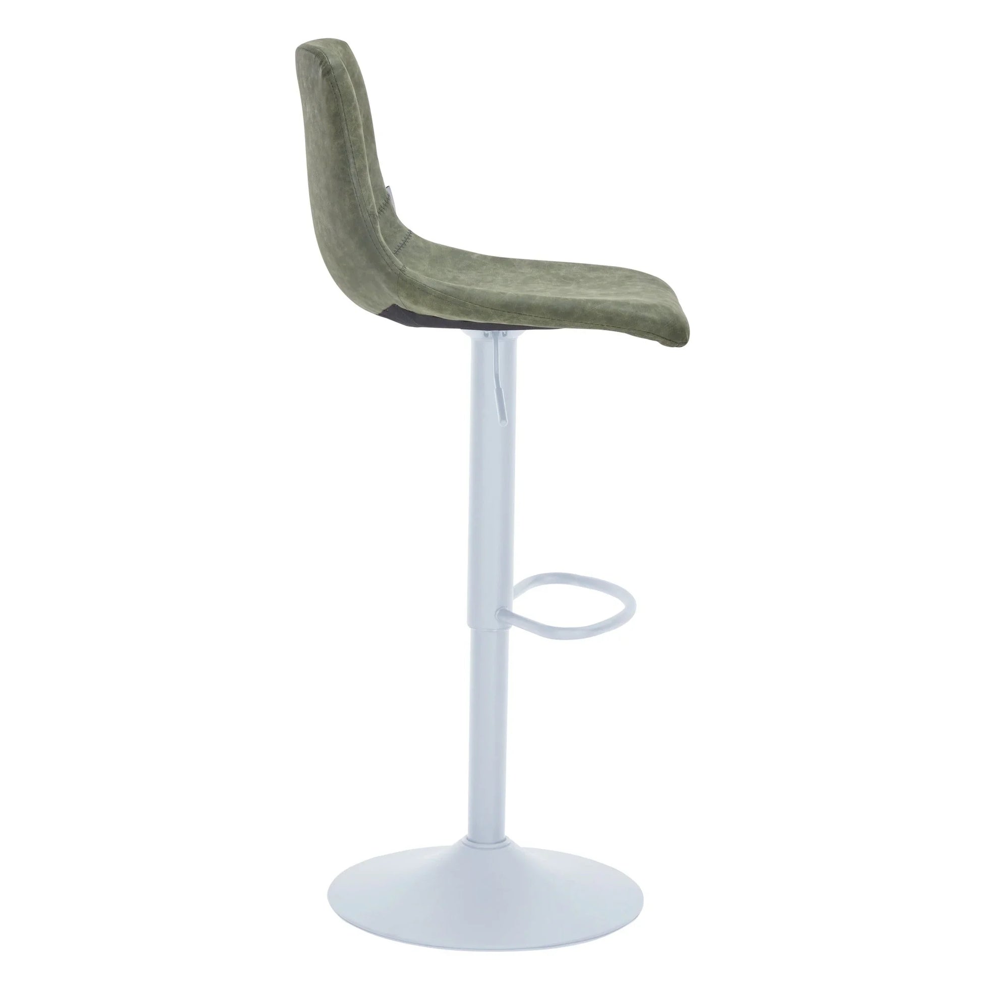 Tilbury Adjustable Height Bar Stool with Leather Upholstery in White Iron with Footrest - Elax Furniture