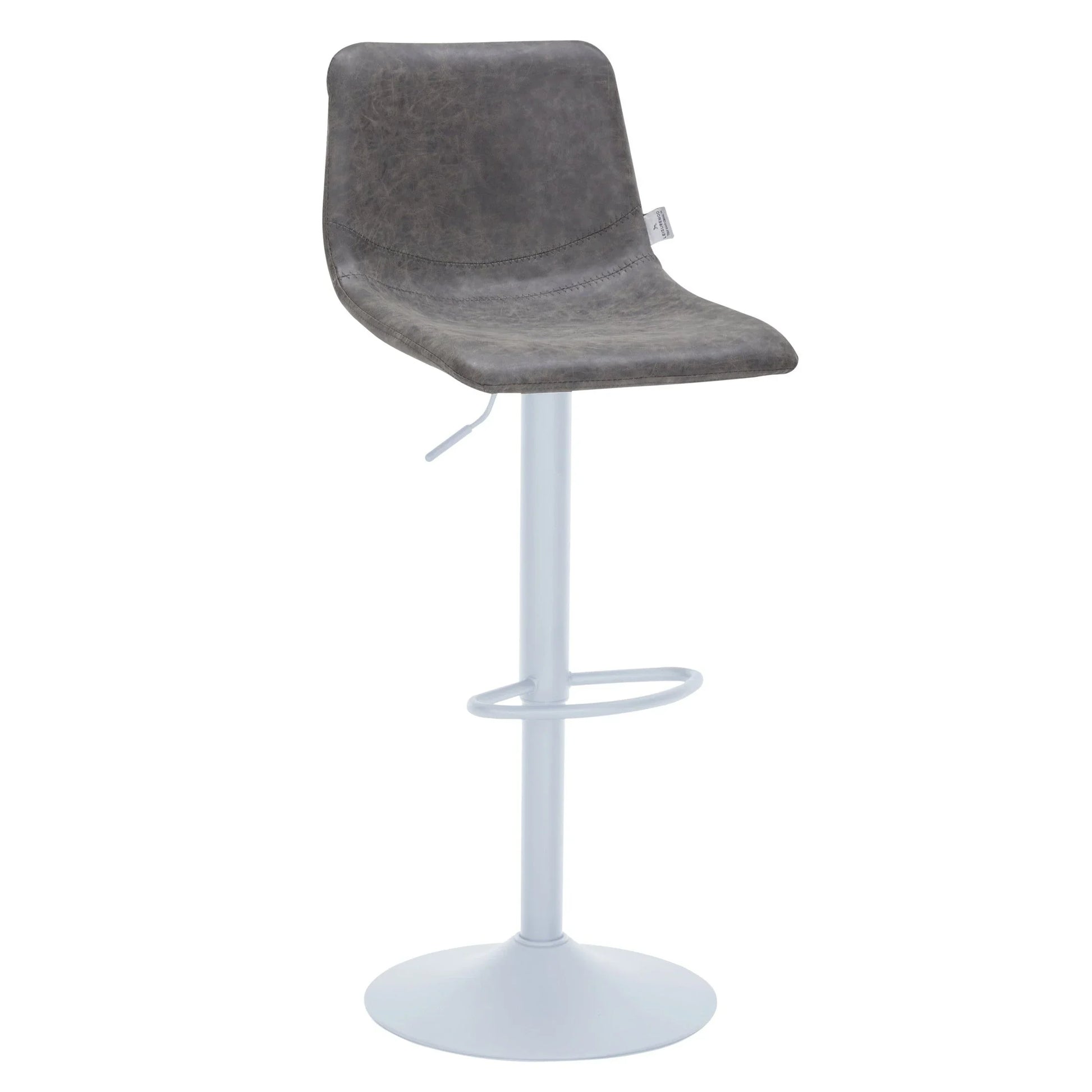 Tilbury Adjustable Height Bar Stool with Leather Upholstery in White Iron with Footrest - Elax Furniture