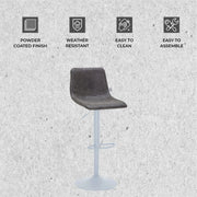 Tilbury Adjustable Height Bar Stool with Leather Upholstery in White Iron with Footrest - Elax Furniture