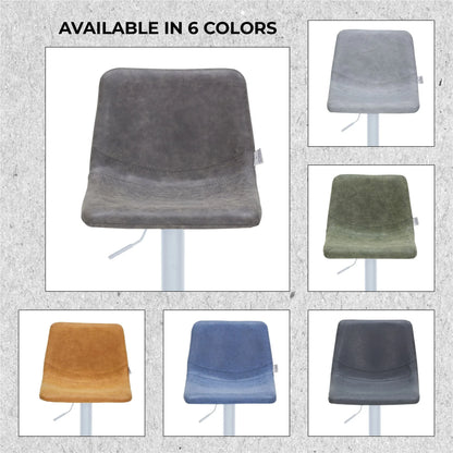 Tilbury Adjustable Height Bar Stool with Leather Upholstery in White Iron with Footrest - Elax Furniture