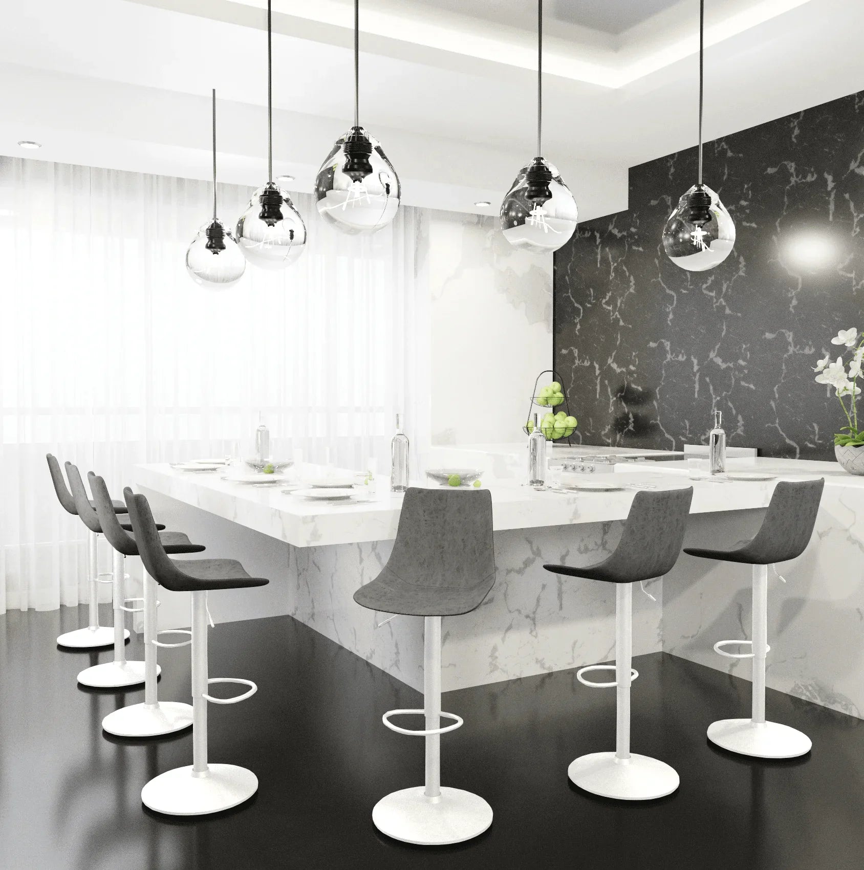 Tilbury Adjustable Height Bar Stool with Leather Upholstery in White Iron with Footrest - Elax Furniture