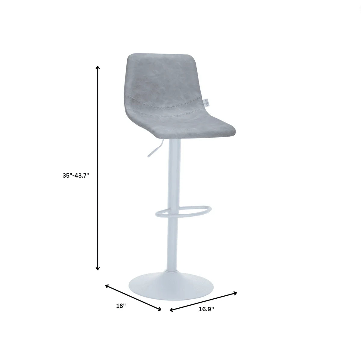 Tilbury Adjustable Height Bar Stool with Leather Upholstery in White Iron with Footrest - Elax Furniture