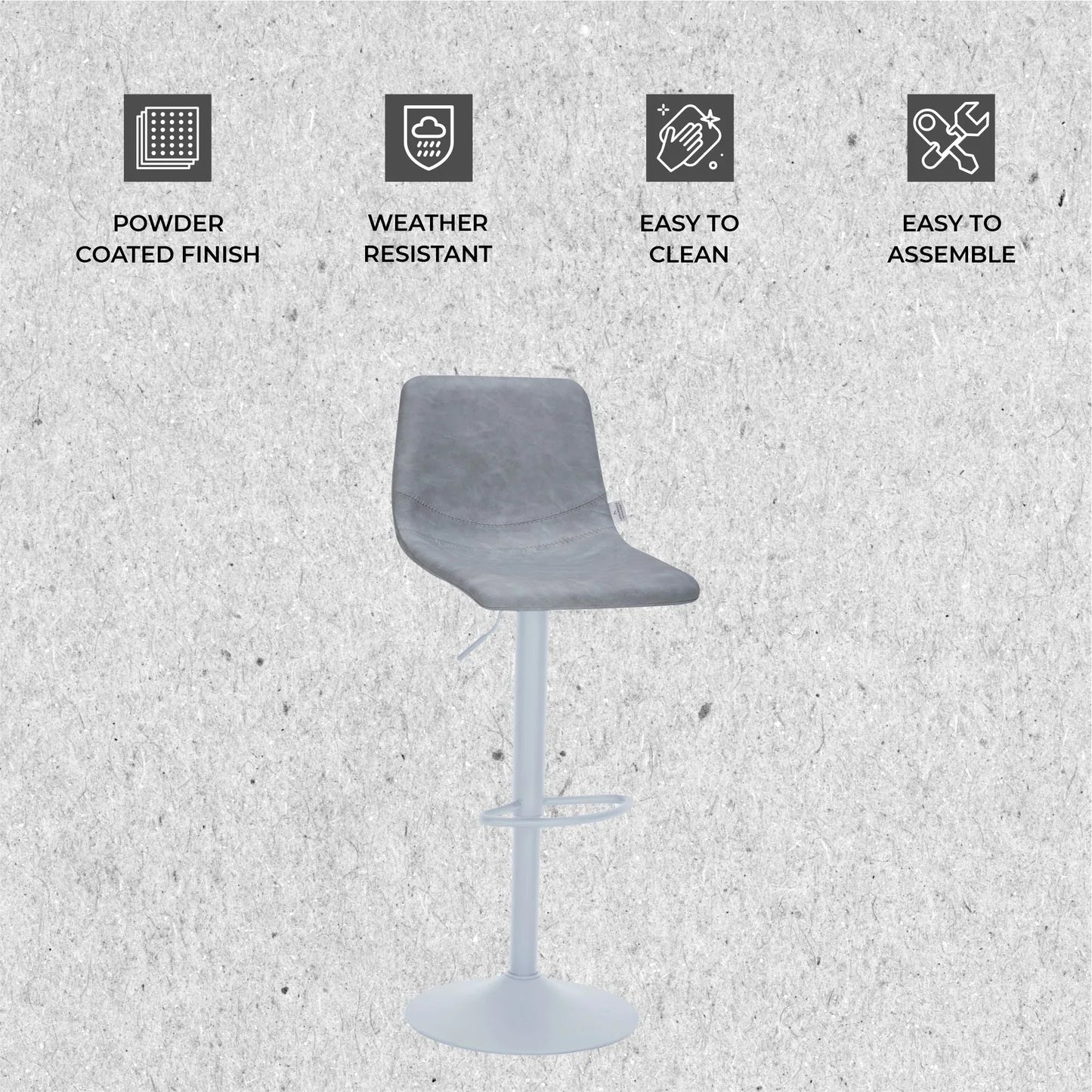 Tilbury Adjustable Height Bar Stool with Leather Upholstery in White Iron with Footrest - Elax Furniture