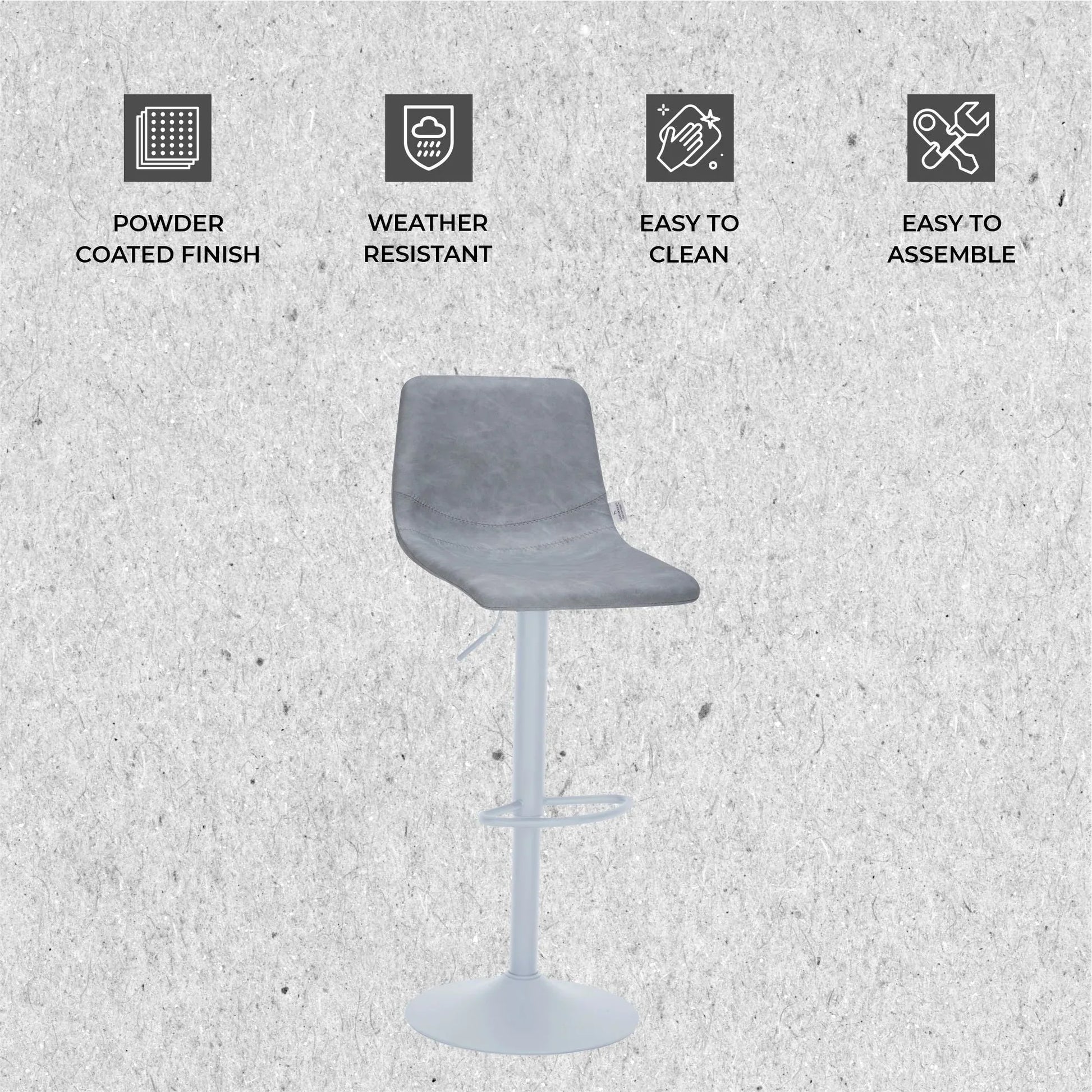 Tilbury Adjustable Height Bar Stool with Leather Upholstery in White Iron with Footrest - Elax Furniture