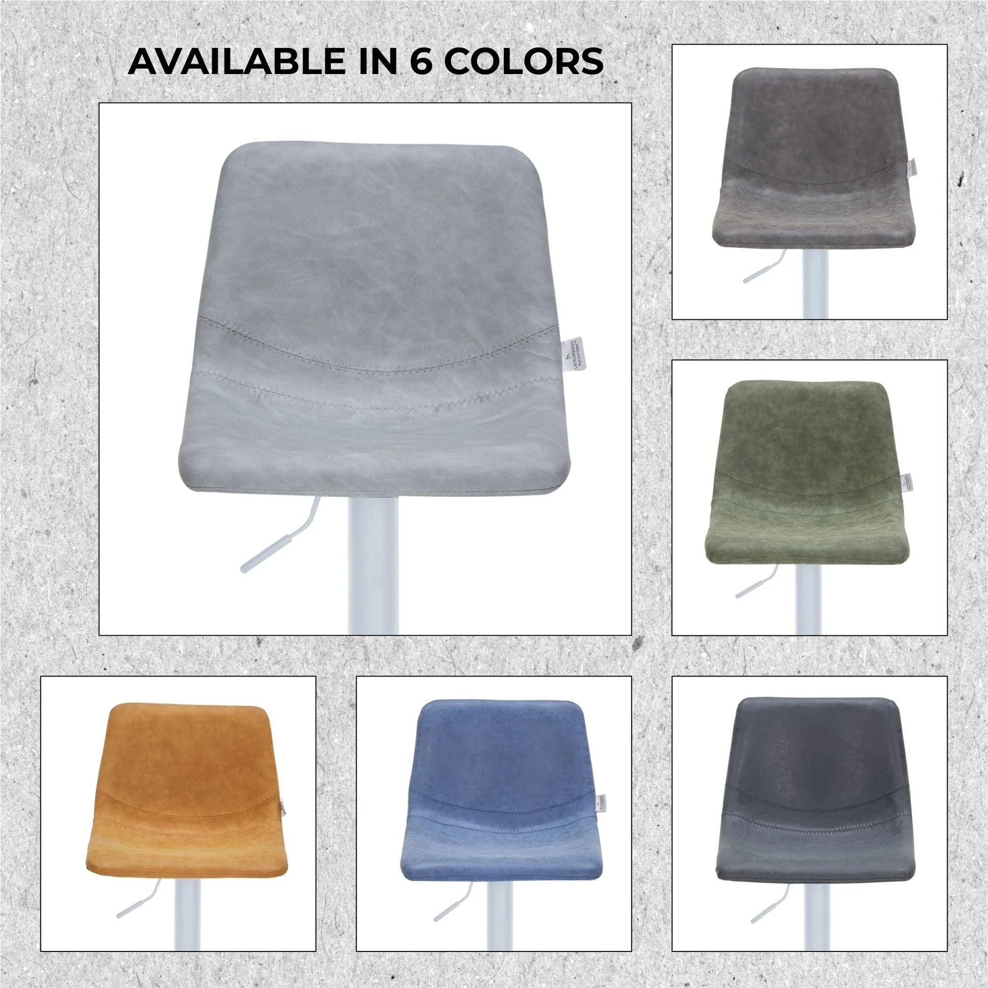 Tilbury Adjustable Height Bar Stool with Leather Upholstery in White Iron with Footrest - Elax Furniture