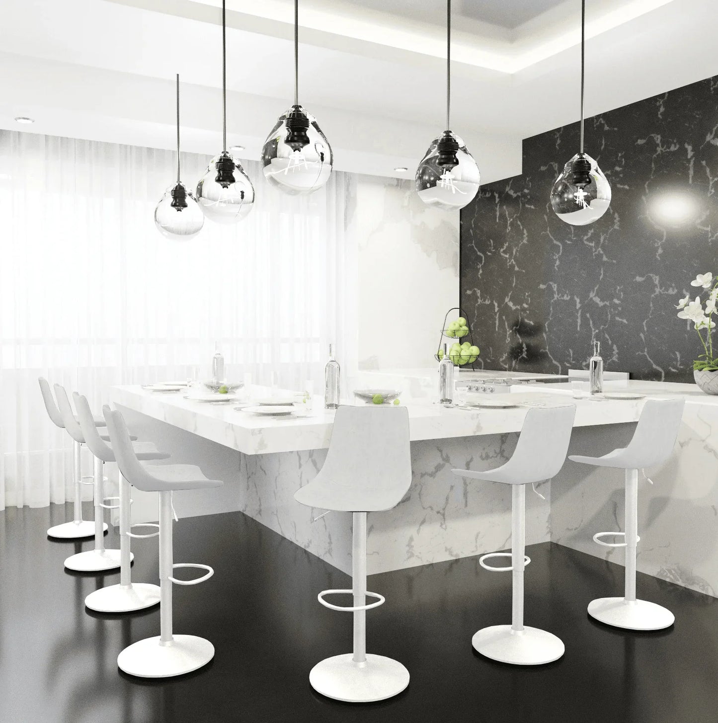 Tilbury Adjustable Height Bar Stool with Leather Upholstery in White Iron with Footrest - Elax Furniture